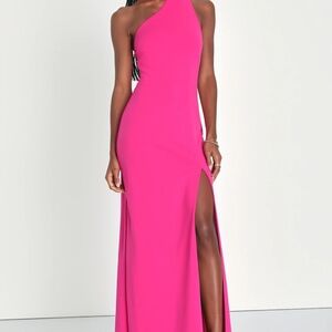 Keep It Interesting Hot Pink Asymmetrical Halter Maxi Dress